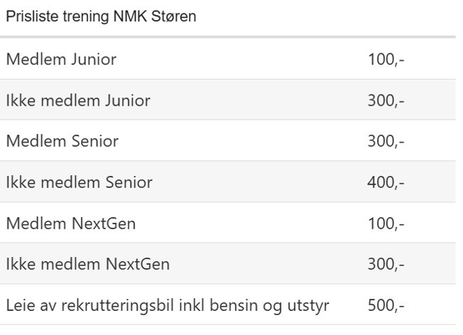 Prisliste trening